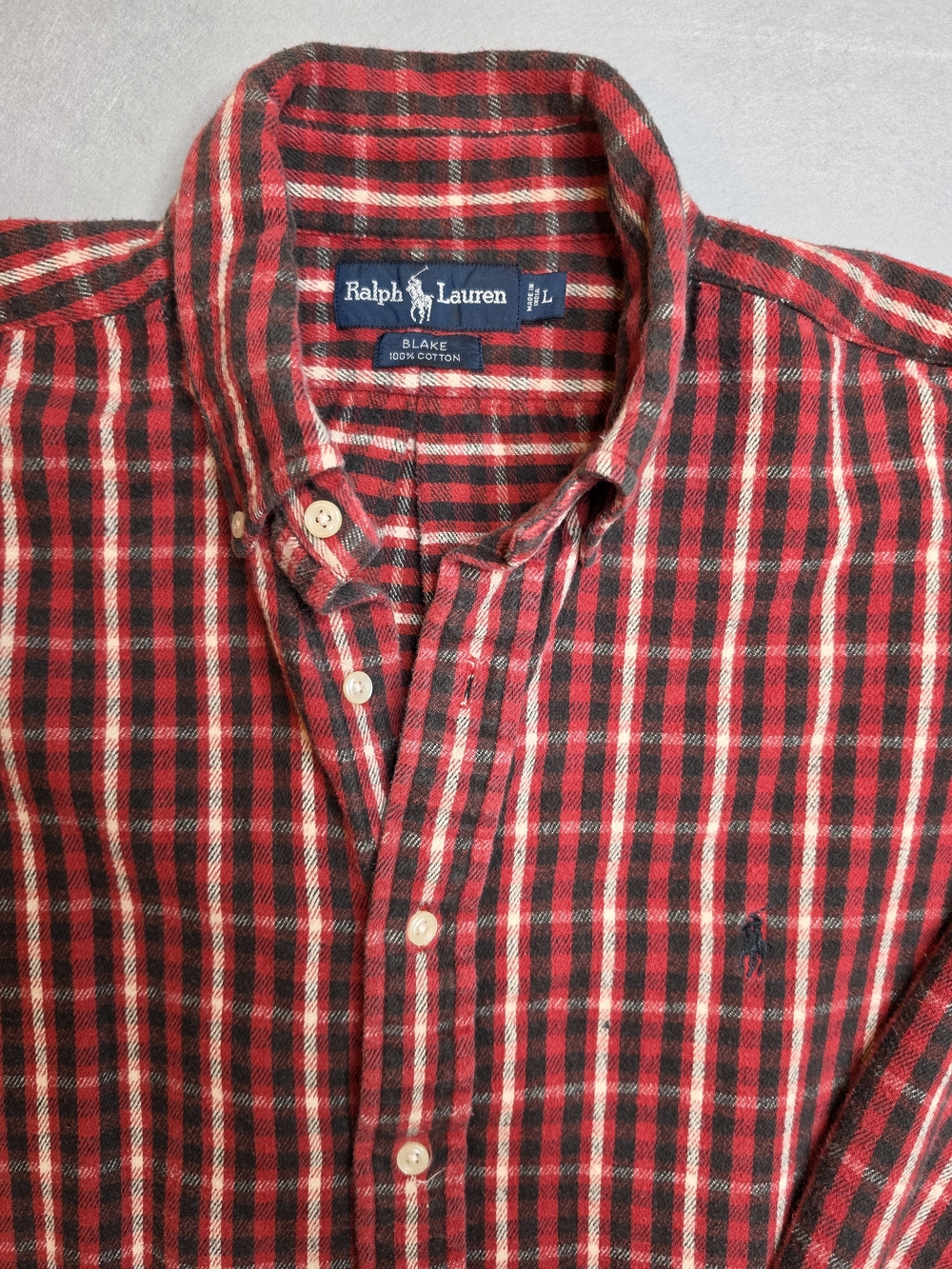 Ralph Lauren Red and Black Plaid Cotton Flannel Button-Down Shirt LARGE